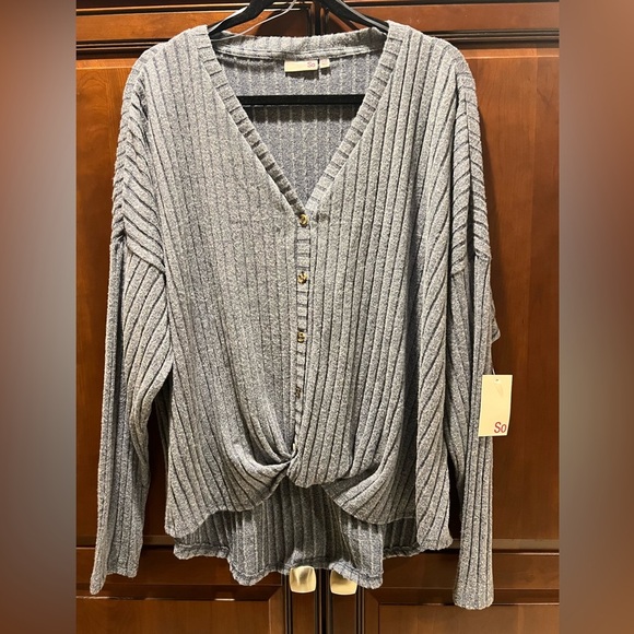 SO Sweaters - NWT Blue Ribbed Knit Knotted Sweater - XXL